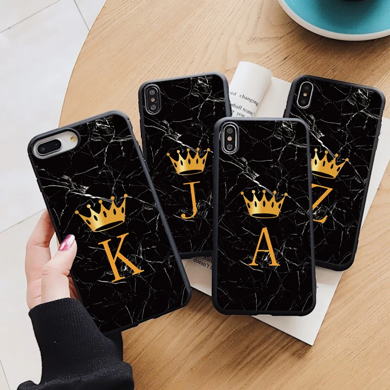 Мраморный чехол с инициальной надписью короной для iPhone 12 11 11pro Pro Max mini XR X Xs MAX 7 8 6 6S