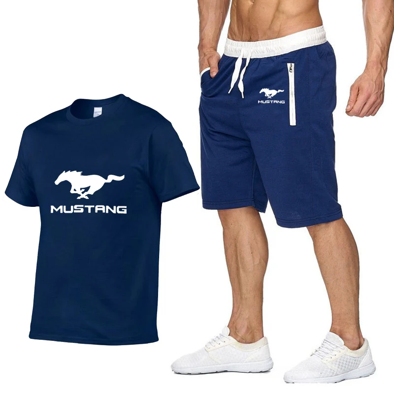 

Mens Short sleeve Mustang car Logo Summer Mens t Shirt Harajuku T-Shirt high quality Cotton T Shirts pants suit Sportswear