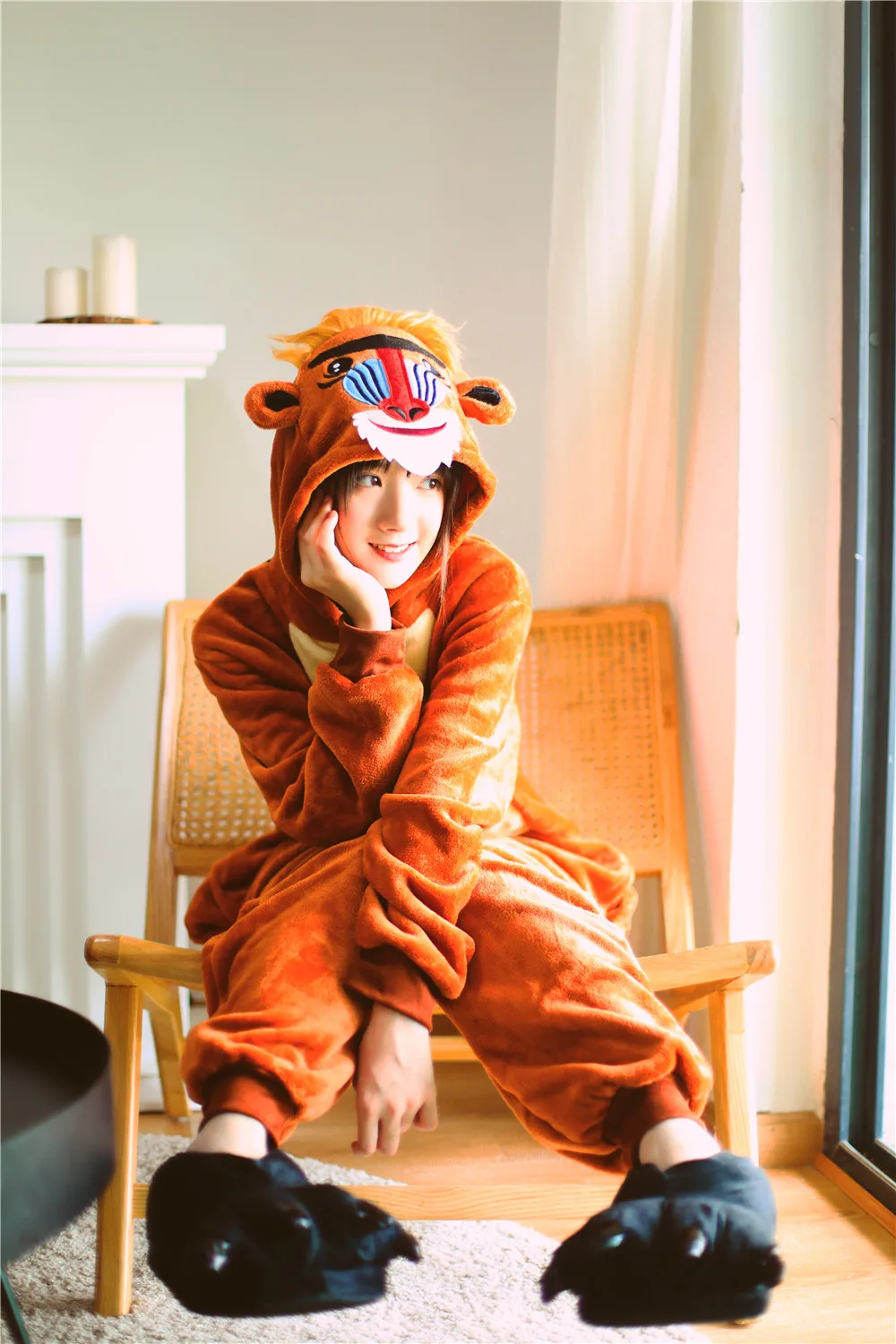 Новейшая модель Для женщин Kigurumi Пижама с павианом комплекты из фланели Милая