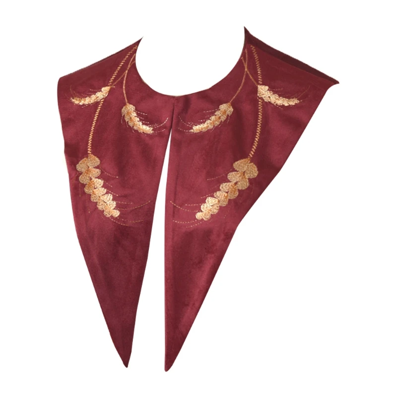 

Women Chiffon Detachable Half Shirt Velvet Floral Embroidery Fake Collar Dickey