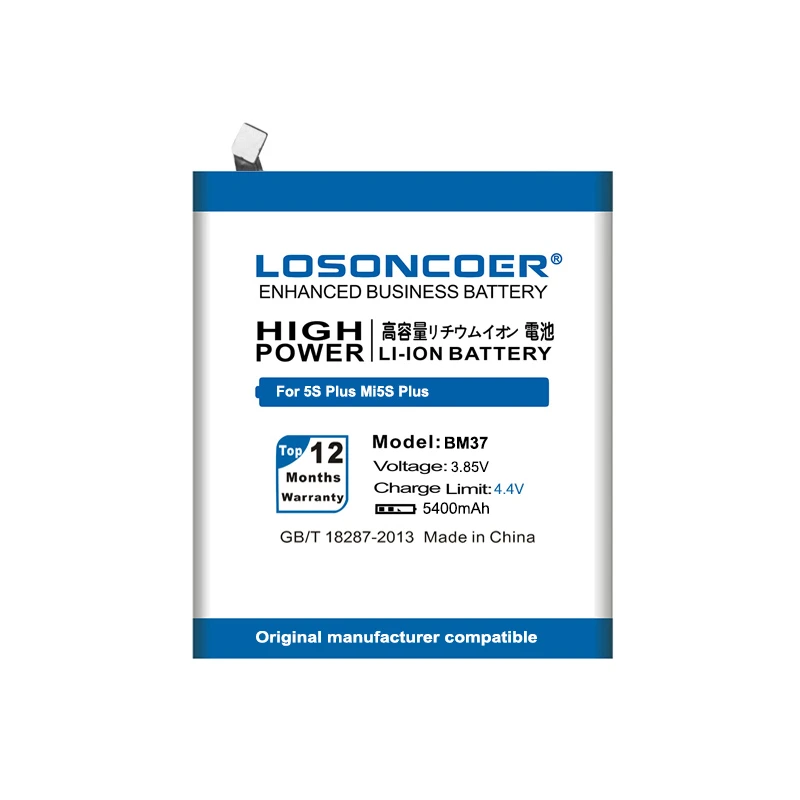 LOSONCOER 3 85 V BM37 5400mAh Мобильный телефон Аккумулятор для Xiaomi Mi 5S plus аккумулятор Mi5s Plus |