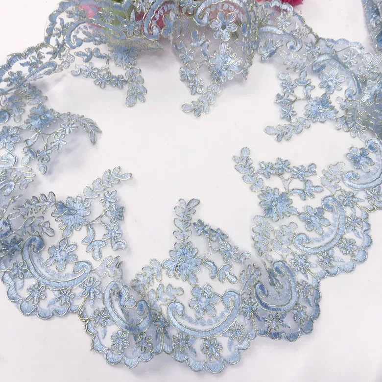 

Scallop Embroidered Lace Trim Sewing Material 15CM Width Sky blue, Royal Blue Color in Stock