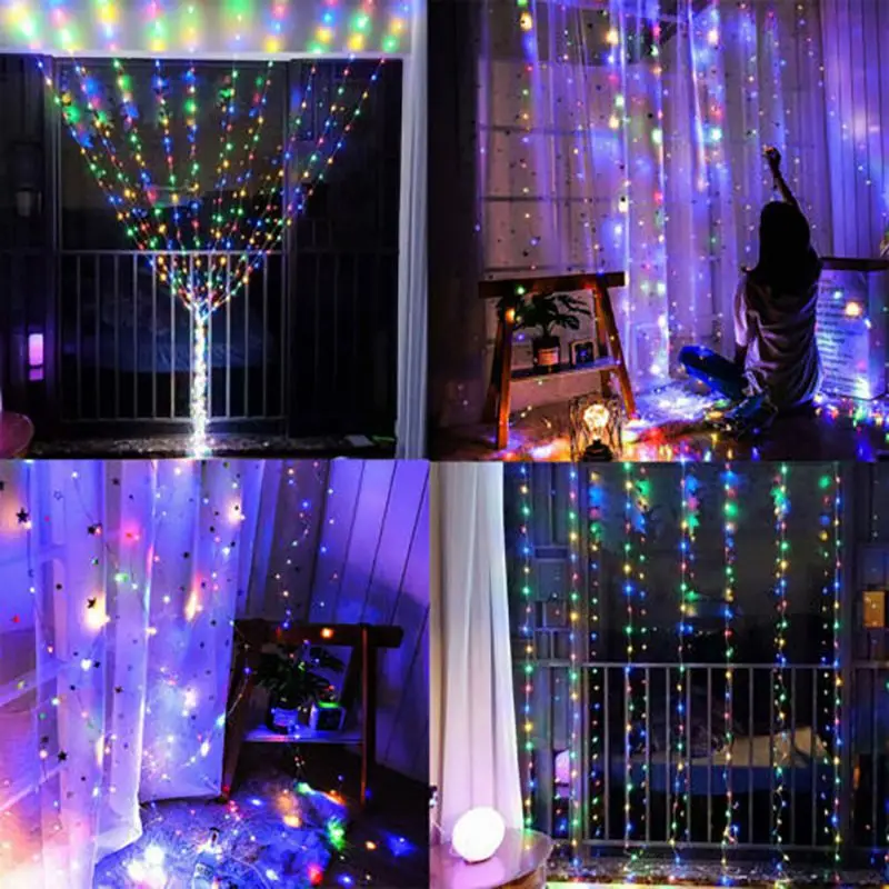 3Mx3M 300 LED USB Led Curtain Light Copper Wire String Lights Wedding Xmas Decorative With Remote Control | Лампы и освещение