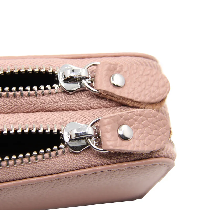 Rfid Genuine Leather Card Holder For Women Fashion Doble Zipper Single Organ Cardholder With Coin Pocket Female Small Purse