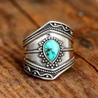 Уникальное серебряное богемное бирюзовое массивное кольцо с драгоценным камнем, женское Ювелирное Украшение в западном стиле