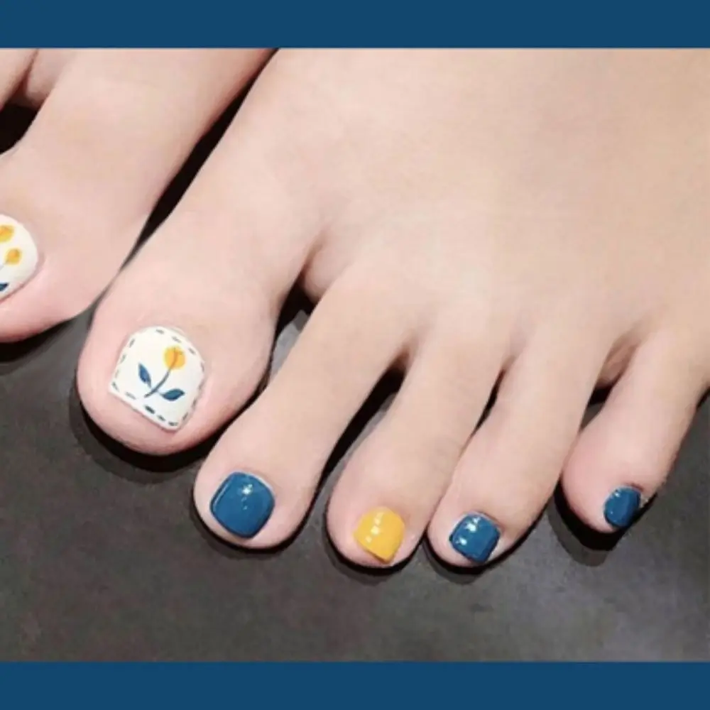 

Fashion Summer Flower Sea Blue Pearl Finished Art Product False Toe Nails Wearable Removable Full Cover