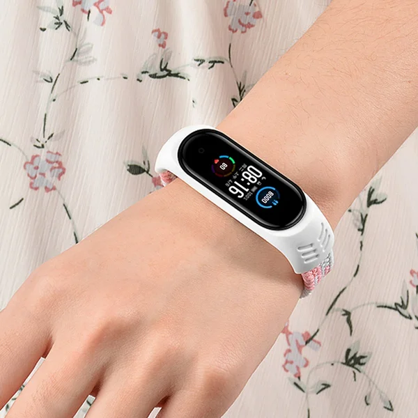 Ремешок для браслета Mi band 6 эластичный регулируемый нейлоновый плетеный браслет