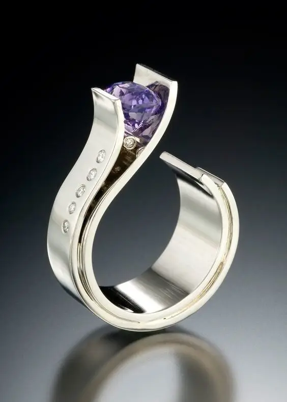 

Jewelry supplies fashionable amethyst ring set auger double color ring