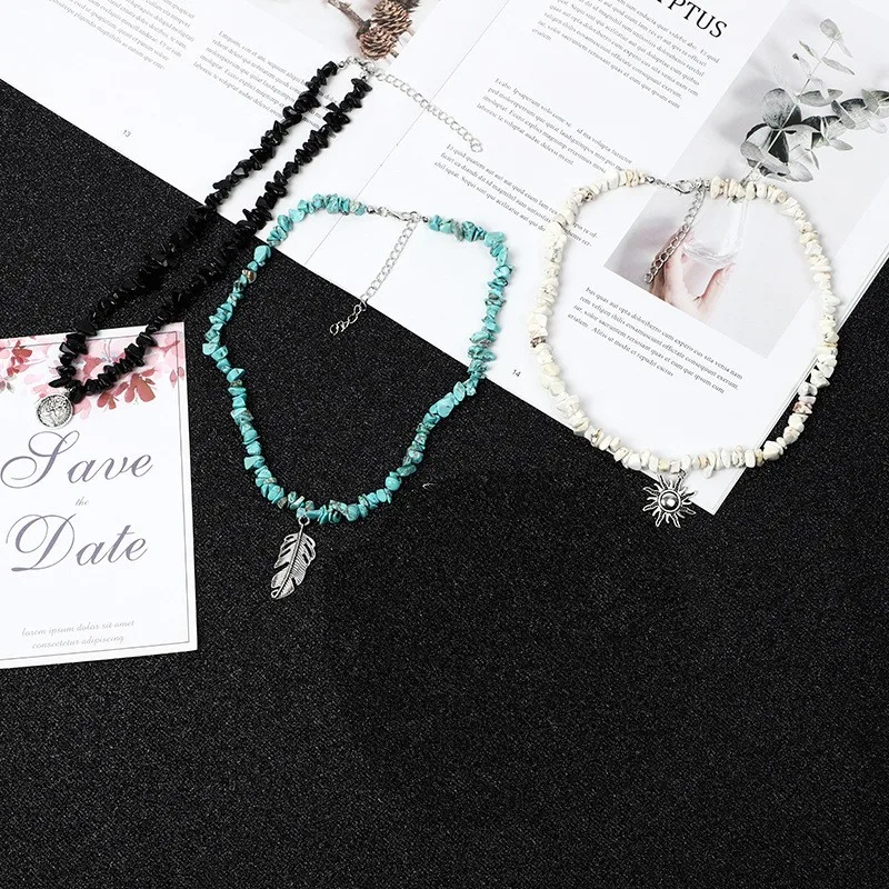 

Semi-precious Stones Choker Natural Gravel Hawaii Beach Style Clavicle Chain Turquoise Women's Fashion Fashion Necklace Jewelry