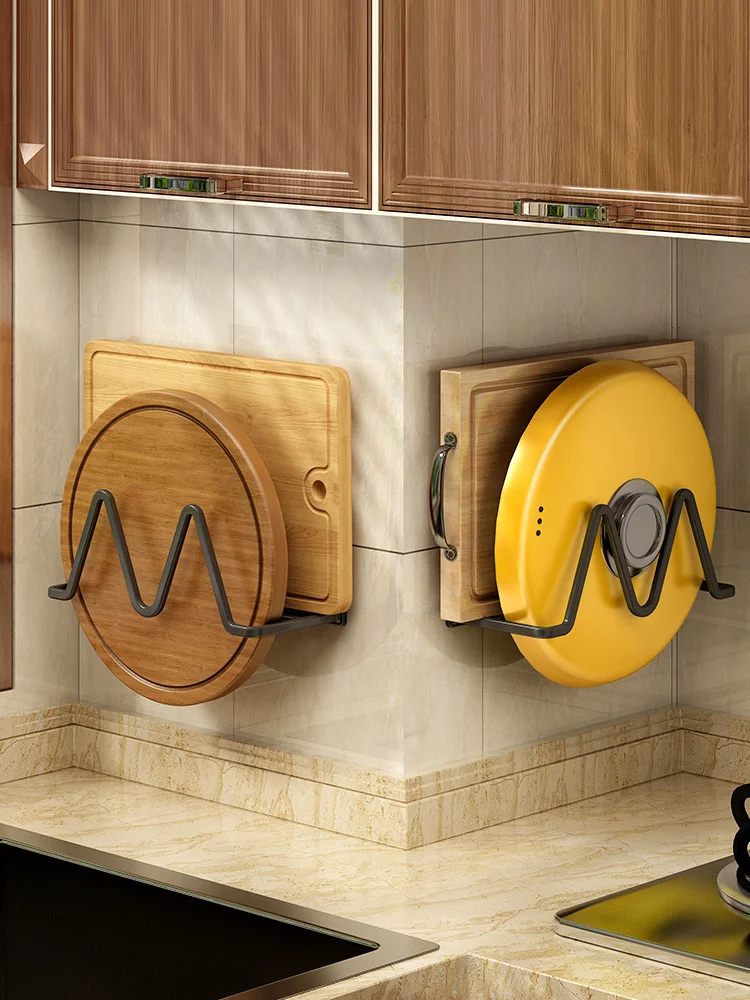 

Household pot cover rack, kitchen storage rack, non perforated multi-functional wall mounted storage chopping board rack