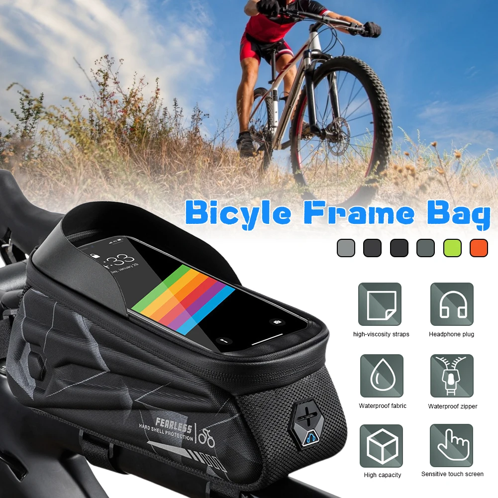 

Bike Bag Frame Top Tube Cycling Bag Waterproof 7" Phone Holder Touchscreen Hard Shell MTB Road Bike Pouch Bike Accessories