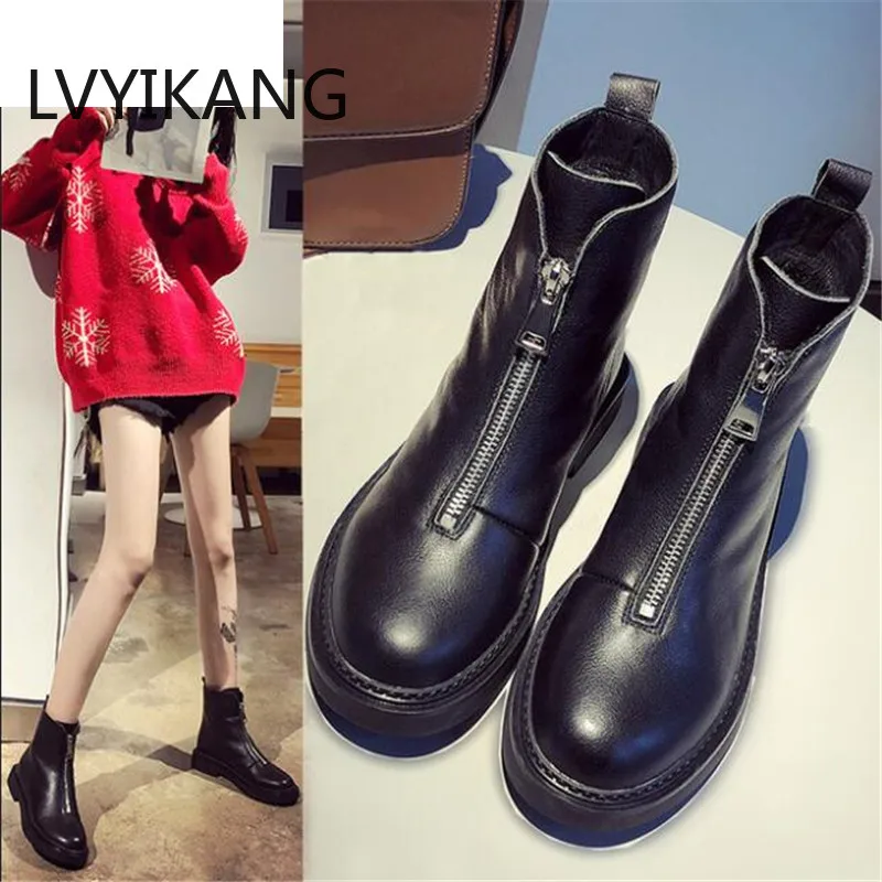 LVYIKANG 2019 новые женские кожаные ботильоны на молнии спереди осенне зимние