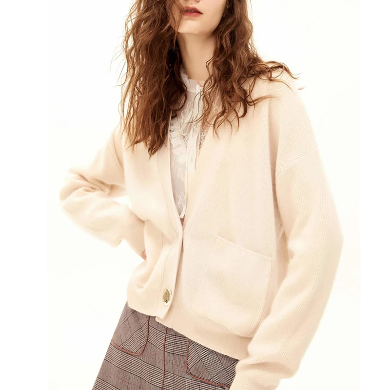 Женский вязаный кардиган BYGOUBY однотонный свободный свитер с v-образным вырезом и