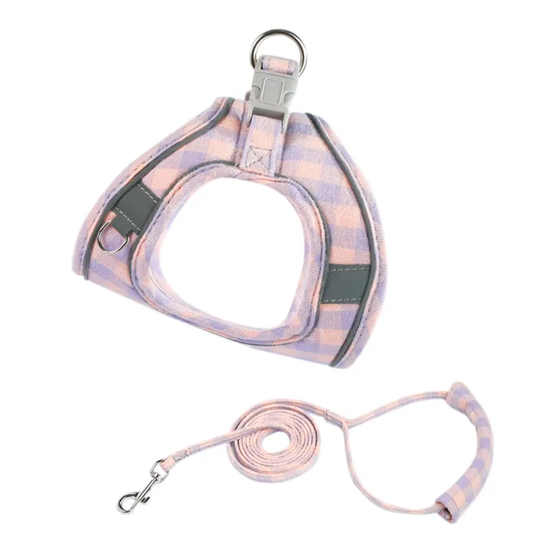 

Comfortable Cotton Check Pet Rope Reflective And Anti-Escape Pet Chest Strap Small And Medium Vest Traction Rope Purple M