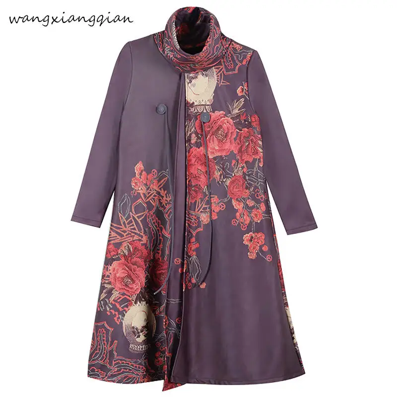 

Женское бархатное свободное платье с высоким воротником, модель A522 большого размера в стиле ретро, зима 2019