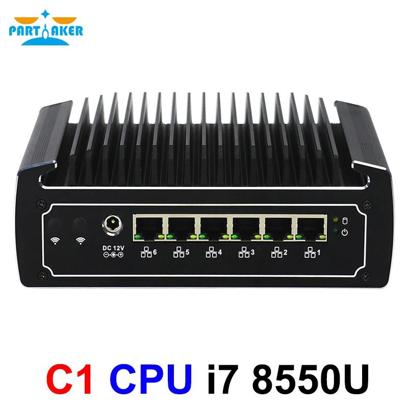 Partaker 6 Lans Mini Sever 8th Gen Kaby Lake R Intel i7 8550U Quad Core Fanless Firewall PC Network Router Support I211-AT Lan