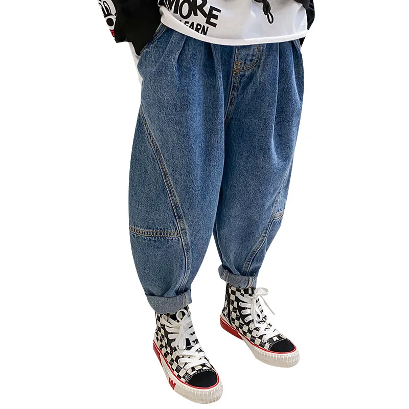 

2021 Fashion Jean Spring Autumn Boy Trousers Pants Capris Kids Children Clothing Denim LongTeenage Sport4-12Years High Quality