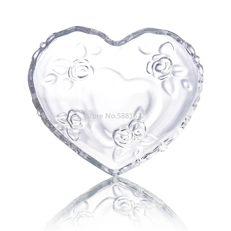 Transparent Heart Shape Rose Glass Fruit Dish Tray Floral Engraving Nuts Salad Bowl Snack Dishes Plate Tableware for Lovers | Дом и сад