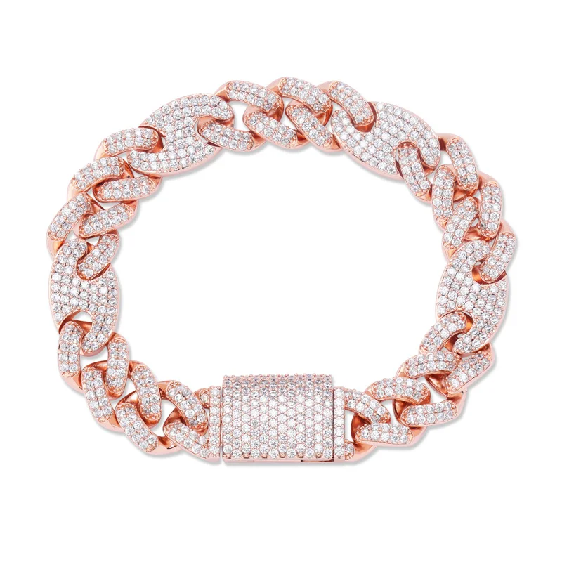 TOPGRILLZ 12mm Big Box Clasp Cubic Zircon Miami Cuban Link Bracelet Iced out Men's Hip hop Rock Jewelry AAA CZ Chain 7" 8" 9" - Окраска металла: Rose Gold