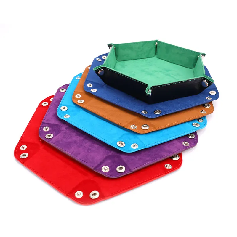

1pc 24cm Foldable Dice Tray Box PU Leather Folding Hexagon Coin Square Tray Dice Game 6 Colors