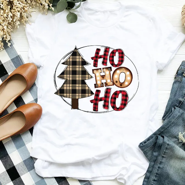 

Christmas Truck Christmas Tree Claus Elk Snowman Print Cartoon Clothes Women 2022 Happy New Year Holiday Fashion Shirt M