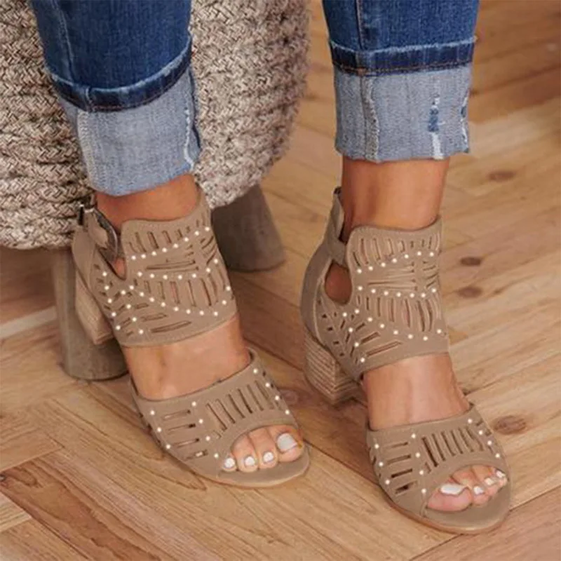

Women Fashion Sandals Women Vintage Hollow Out Peep Toe Square Heel Wedges Sandals High Heels Shoes Zapatos Mujer