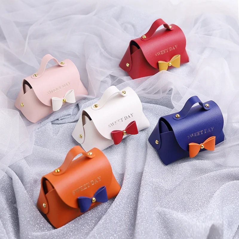 

Mini Candy Bag Chocolate Gift Leather Sweet Cute Bow Box For Wedding Birthday Christmas Baby Shower Favor Packing Present Bags