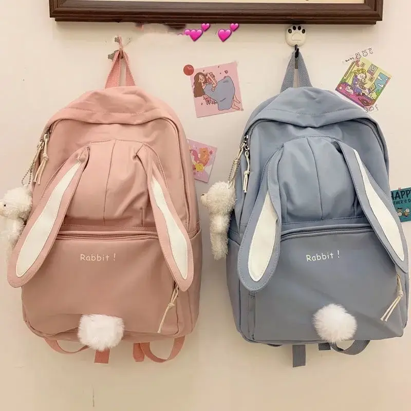 

Middle Student School Bags for Teenage Girls Rabbit Cute Backpack Women Nylon Bookbags