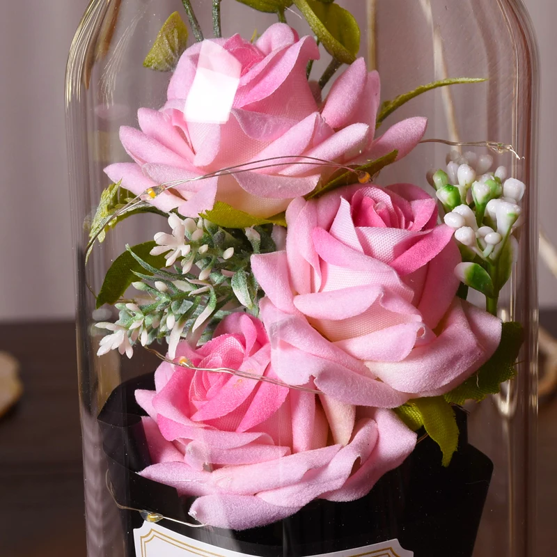 

Birthday Present Glass Cover Rose Valentine's Day Friend Wedding Gift LED-Light Home Decore Mother's Day Gift Office Decor