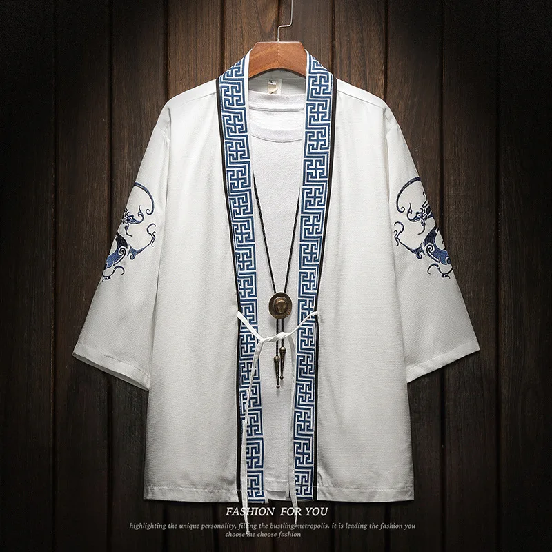 Летняя Новинка для мужчин Haori одежда Винтаж Китайский дракон солнцезащитный крем классический кардиган блузка кимоно топ азиатского Аниме Косплей рубашка 5XL