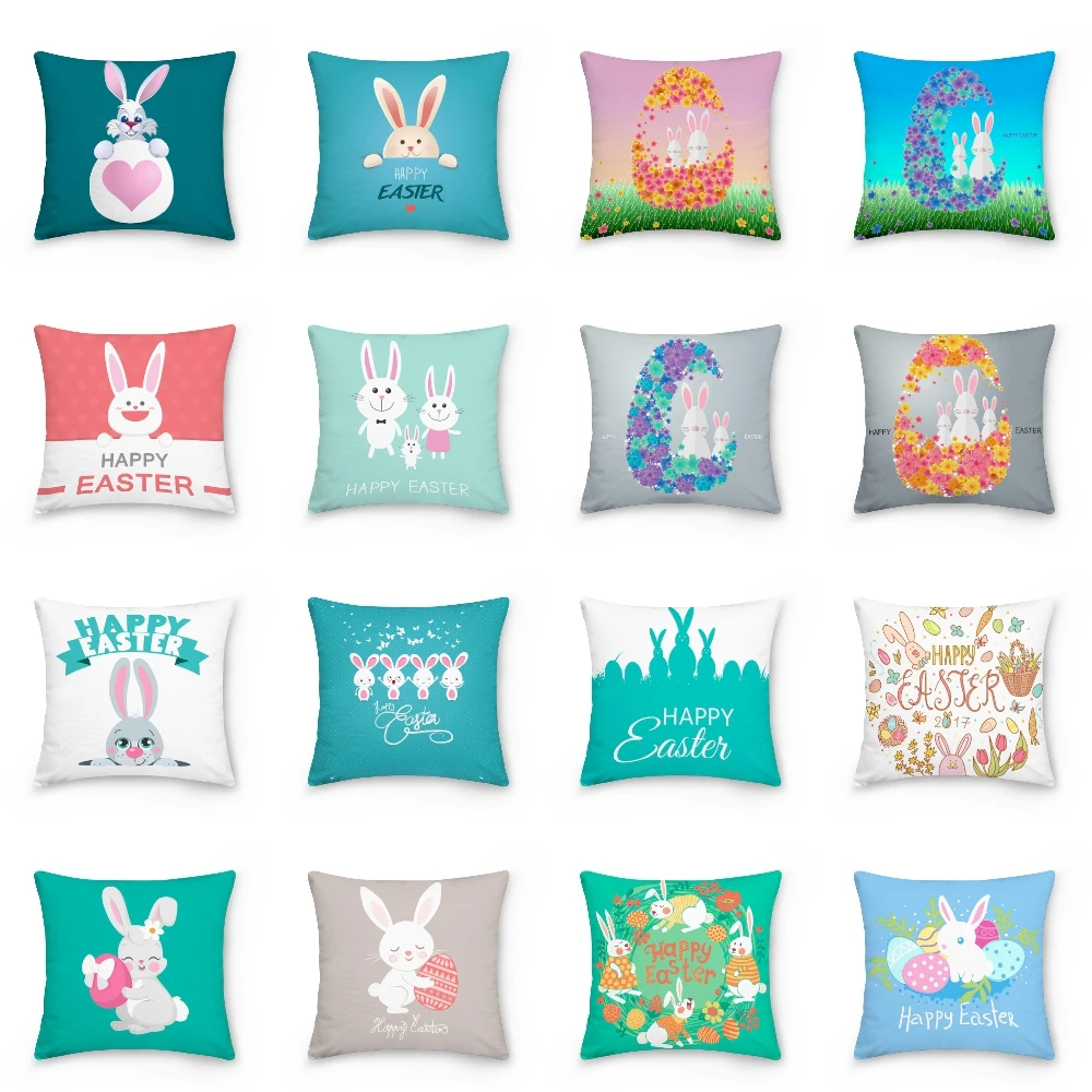

Пасхальный чехол для подушки с рисунком кролика и яйца, наволочки для гостиной, мультяшный кролик, чехол для диванной подушки, пасхальное украшение