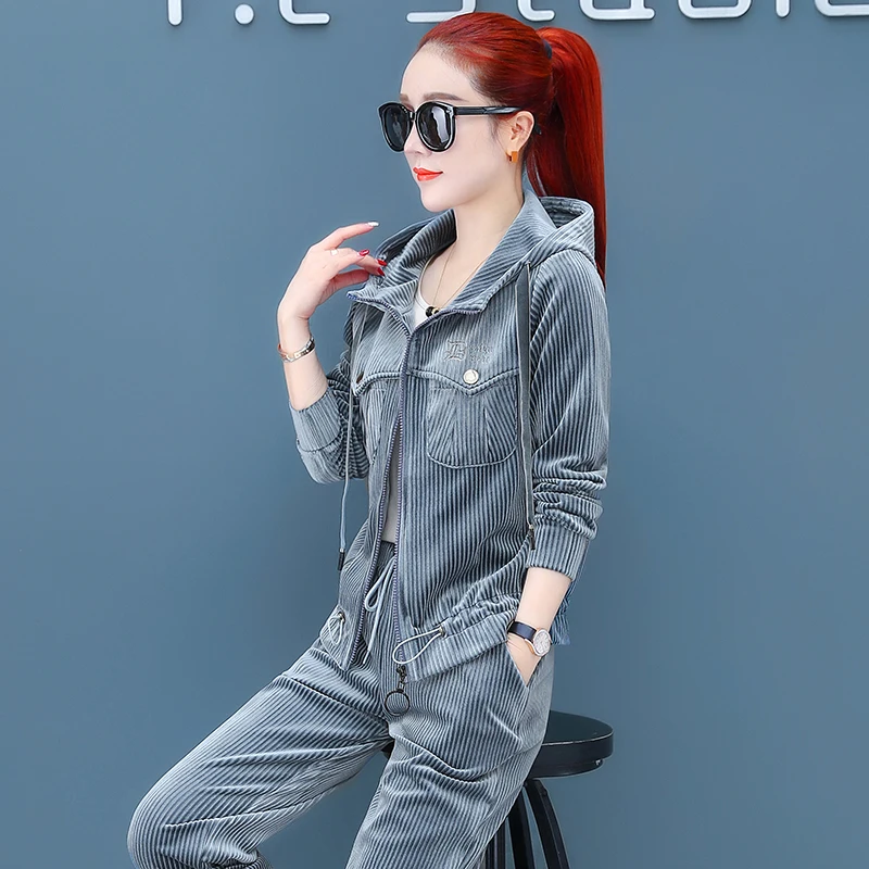 Женский вельветовый костюм с широкими штанинами осенний Новый Модный свитшот