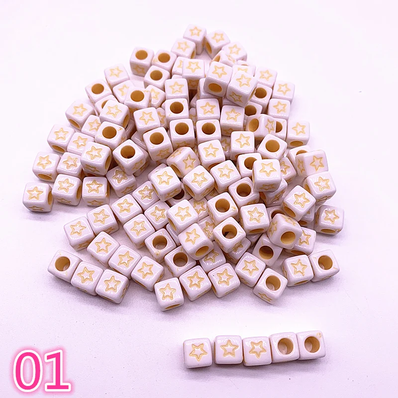 

Новинка, 50 шт./лот, 7 мм, бусины в виде букв алфавита «Любовь/звезды», акриловые кубические бусины для изготовления ювелирных украшений, аксес...