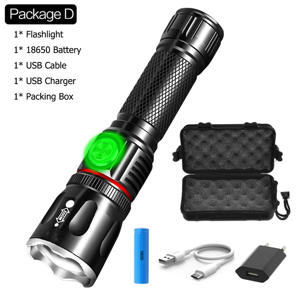 Package D Мощный фонарик L2 T6 светодиодный фонарь COB фонарик USB перезаряжаемый светодиодный фонарь с приближением фонарь с магнитным хвостом 18650 аккумулятор - Испускаемый цвет: Package D