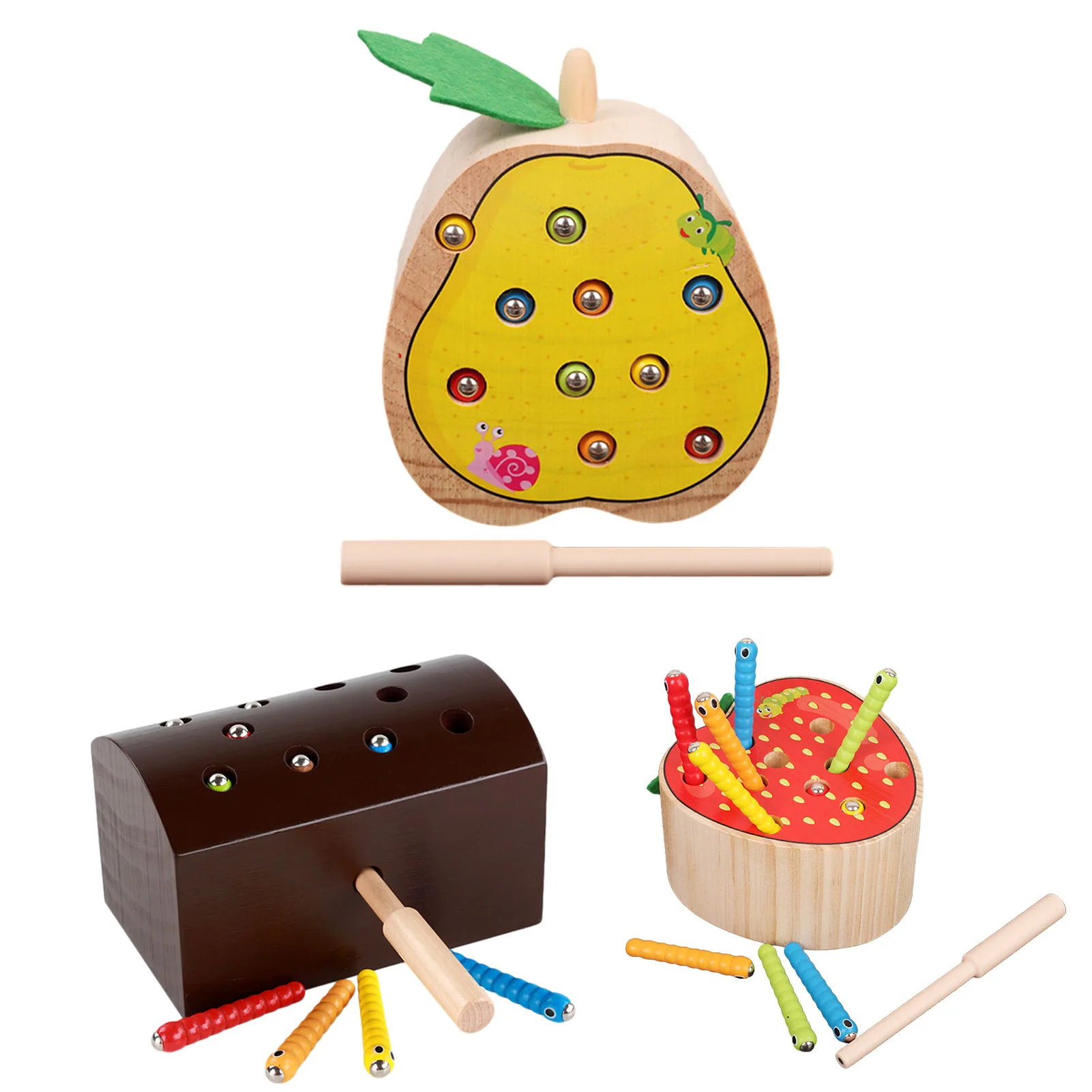 

Baby Wooden Toys 3D Puzzle Magnetic Insect Catching Game Fine Motor Skill Toy Fruit Vegetables Learning Education Toys