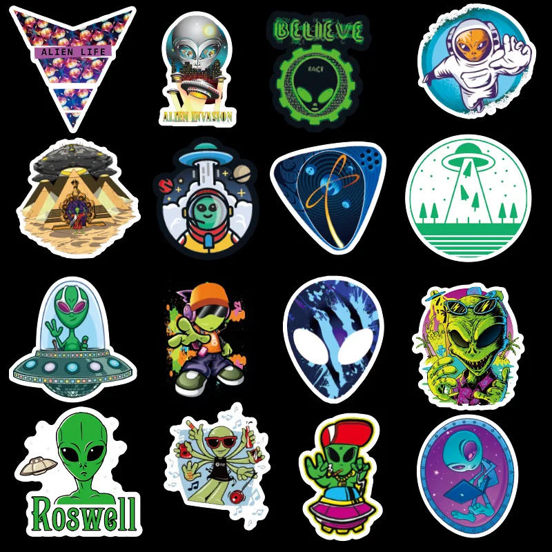 

50PCS Outer Space Sticker UFO Alien Astronaut Rocket Cartoon Stickers Gifts Toys for Children DIY Skateboard Laptop Car Phone