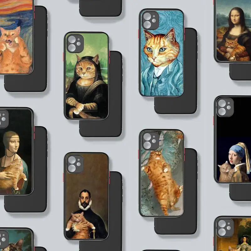 

Cat Art Aesthetics Phone Case Matte Transparent for iPhone 7 8 11 12 s mini pro X XS XR MAX Plus coque funda cover