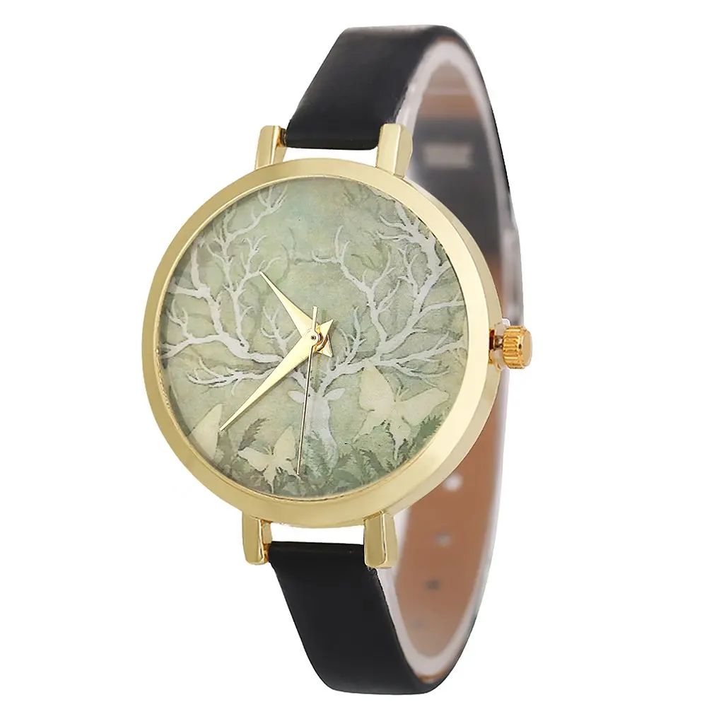 Узкий Кожаный ремешок с рисунком дерева желтый циферблат роскошные модные