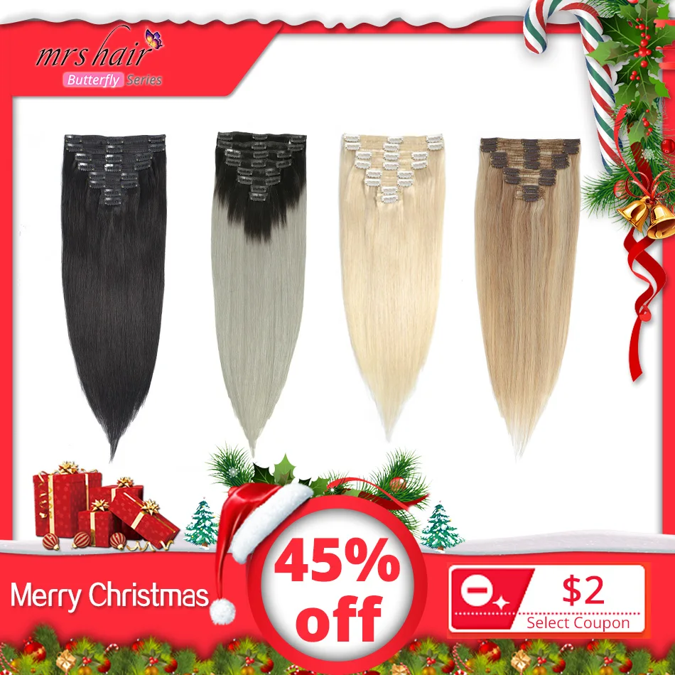 MRS HAIR, Омбре, человеческие волосы для наращивания на заколках, волосы для наращивания, блонд, натуральные волосы remy на заколках, прямые волосы на заколках