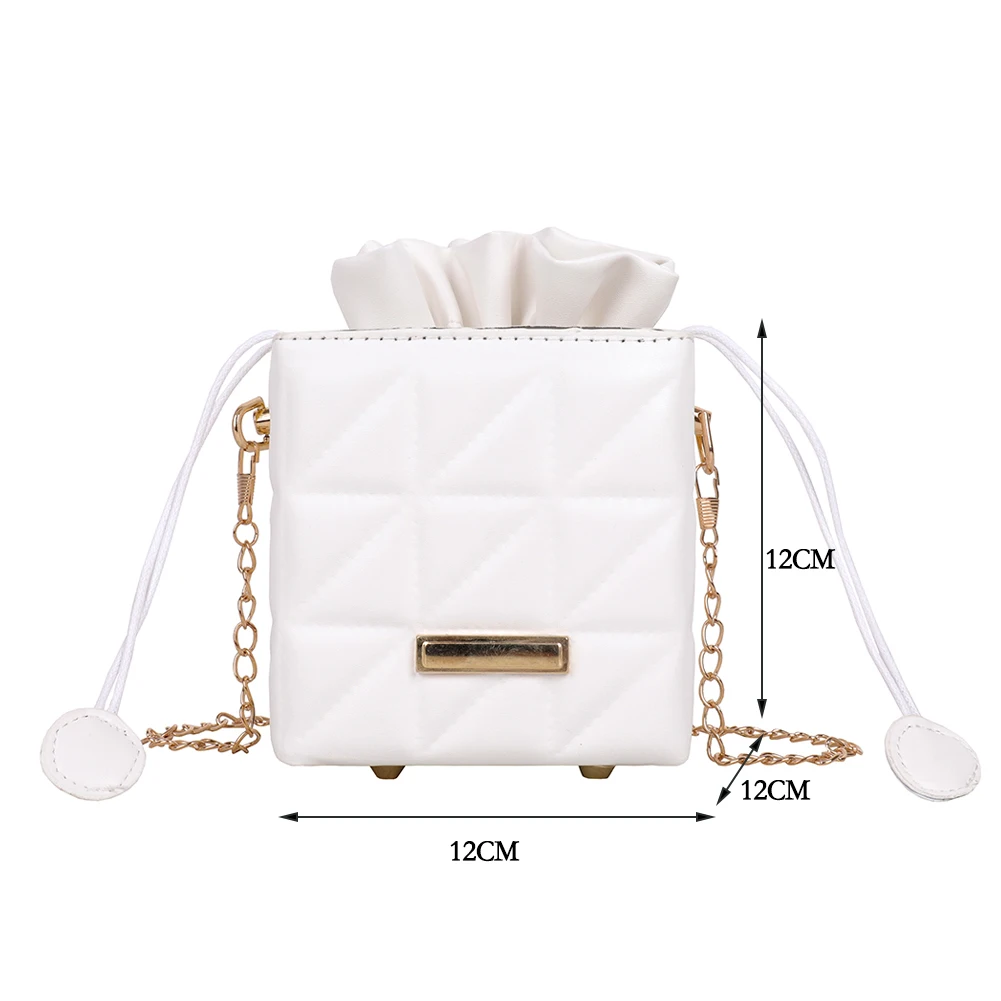

Women's Bag Fashion Design Box Shape PU Leather Crossbody Shoulder Bags For Women 2021 Drawstring Sweet Summer Travel Handbags