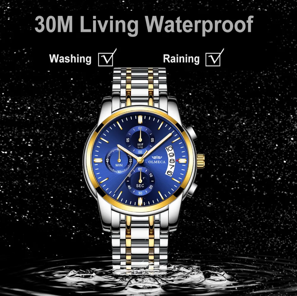 OLMECA Brand Complete Calendar Wrist Watch Men's Luxury Businessman Relogio Masculino Waterproof Watches Stainless Steel | Наручные