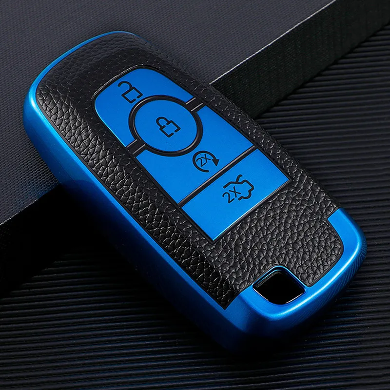 

2019 Anti-fall Carbon fiber Car Key Cover Case For Ford Fusion Mondeo Mustang Edge Expedition EXplorer 2018 Auto Shel Keychain