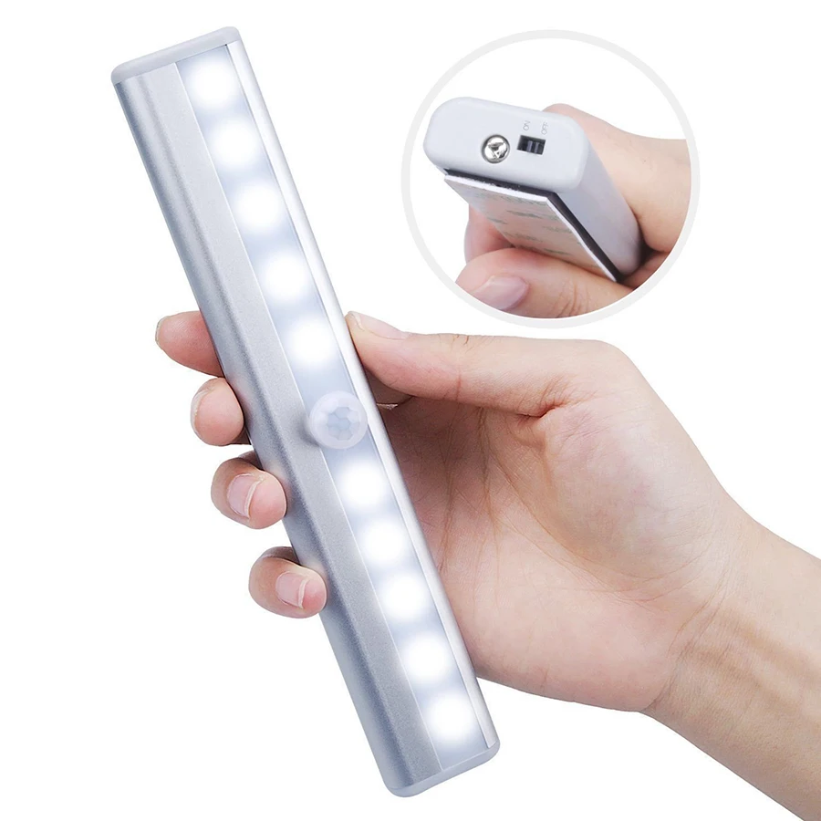 

Battery Operated 10 LEDs 190mm Led Under Cabinet Light PIR Motion Sensor Wardrobe Cupboard Closet Night corridor lighting