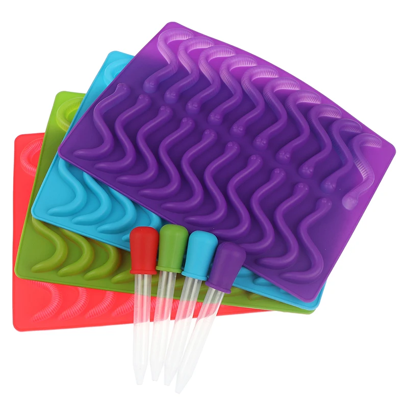 20 полости силиконовые клейкие змеи черви медведь плесень конфеты желе формы