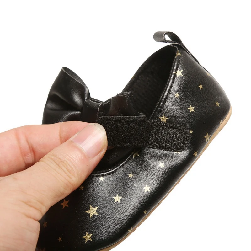 Обувь для новорожденных девочек со звездами ПУ кожа обувь первых шагов с бантом