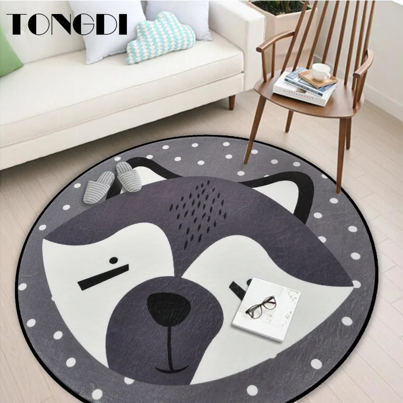 Детский круглый коврик TONGDI милый мягкий нескользящий с принтом милых мультяшных