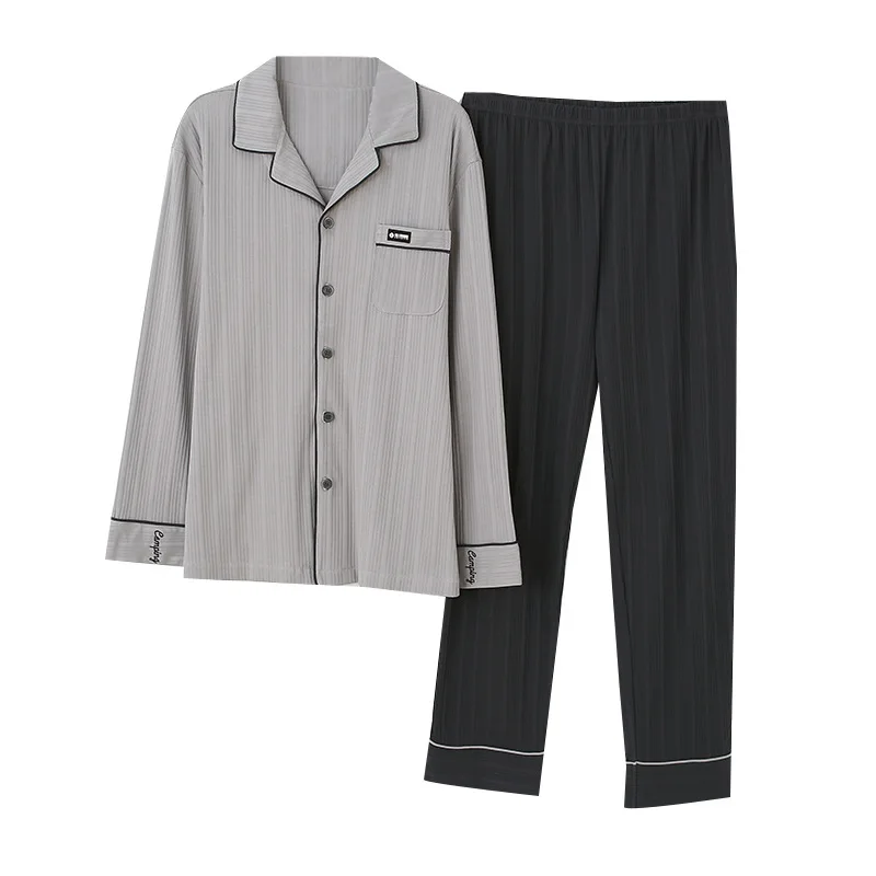 

Sleepwear Set for Men Pijama Entero Hombre Ropa Masculina Cotton Simple Casual Lapel Cardigan Long Sleeve Men's Pajama Set 2021