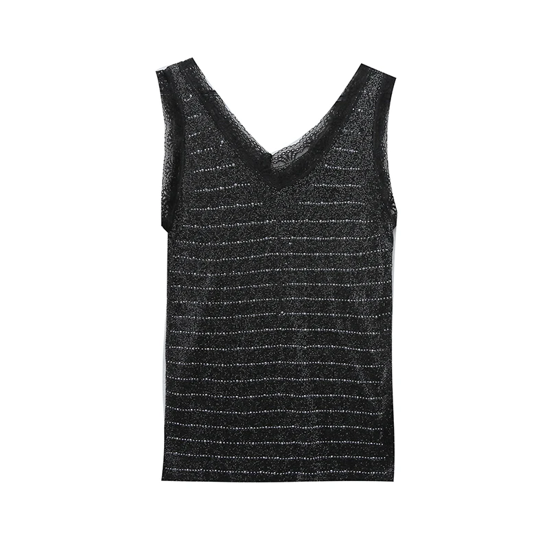

2021Summer Popular V-neck Shining Stitching Lace Vest Fashion Knitted Off Shoulder Vests For Women Sexy Tops Womens Camisol