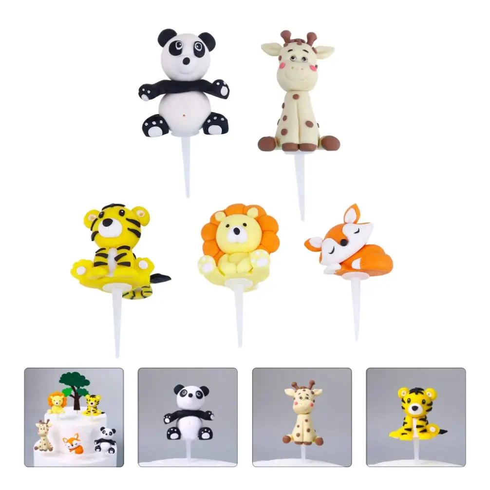 Buy Safari Cake Topper 5pcs/Set Jungle Decorating Supplies Panda Fox Tiger Giraffe Animals Doll Figure Kids Birthday Gift on