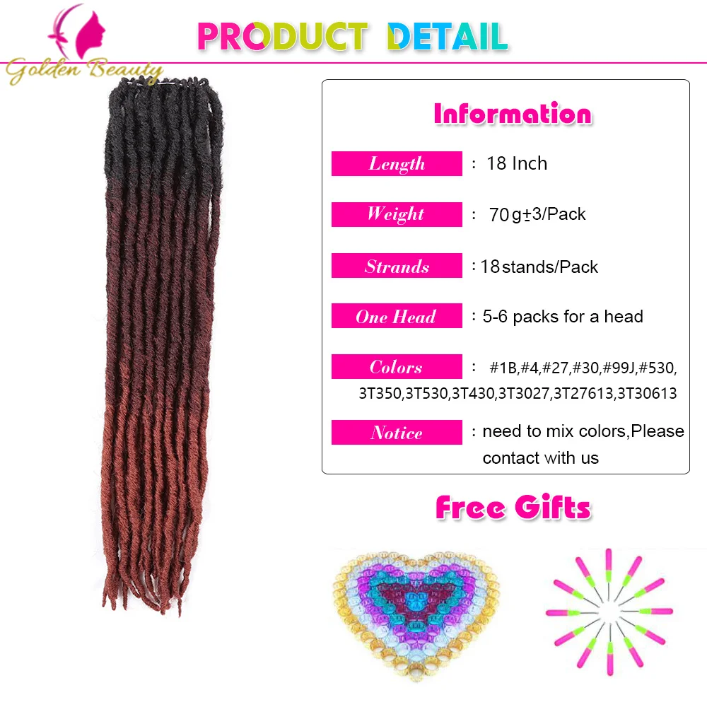 18" Synthetic Faux Locs Braiding Hair Extensions Ombre Dreadlocks Crochet Braids Straight Goddess Locs Hair Golden Beauty images - 6